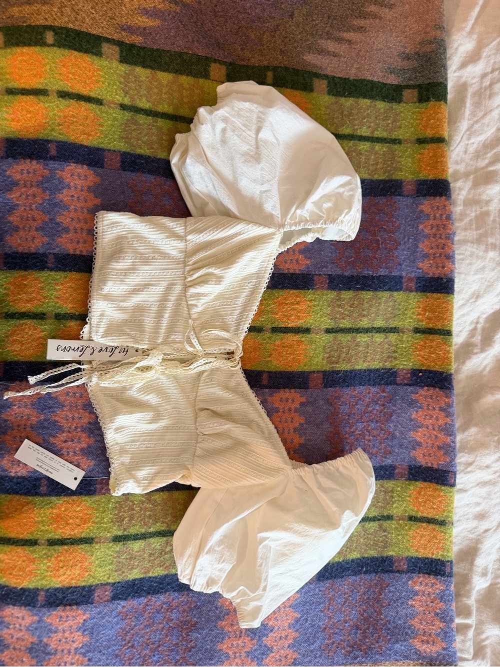 For Love And Lemons White Puff-Sleeve Bandeau Top